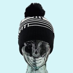 Karl Lagerfeld Hat Beanie Black Faux Fur Trim Pom Pom Lined Outdoor Cottagecore